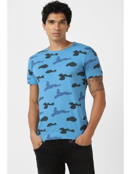 Peter England - Men Blue Print Crew Neck T-Shirts