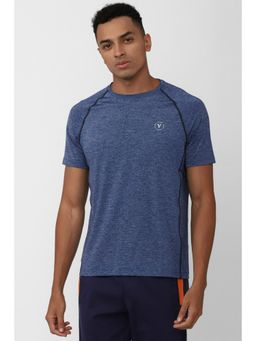 Van Heusen - Men Blue Textured Crew Neck T-Shirt