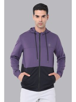 Van Heusen - Men Purple Colorblock Hooded Neck Sweatshirt