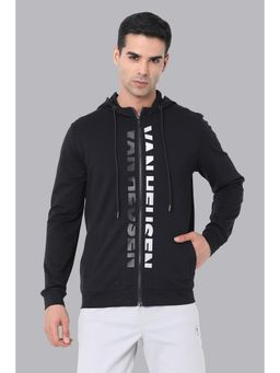Van Heusen - Men Black Print Hooded Neck Sweatshirt