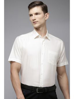 Van Heusen - Men Cream Regular Fit Solid Half Sleeves Formal Shirt