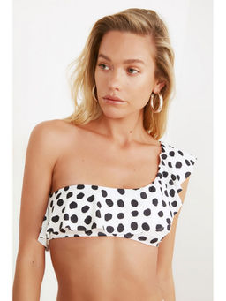Trendyol - Polka Dot Frill One Shoulder Bikini Top