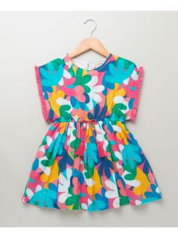 SWEETLIME BY AS - Half Sleeves Floral Print Kaftan Dress- Multicolor