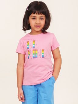 Campana - Girls Zuri Half Sleeves Kindness Print Pink T-Shirt