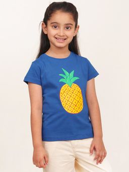 Campana - Girls Zuri Half Sleeves Pineapple Print Purplish Blue T-Shirt