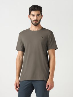 Technosport - Men Solid Slim Fit Crew Neck Sports T-Shirt with COTFLEX - Brown