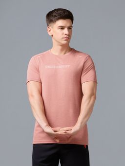 Technosport - Men Melange Slim Fit Crew Neck Sports T-Shirt with DOUBLE COOL for Gym - Peach