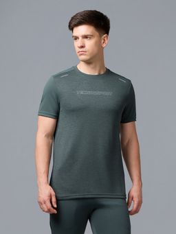 Technosport - Men Melange Slim Fit Crew Neck Sports T-Shirt with DOUBLE COOL for Gym - Green
