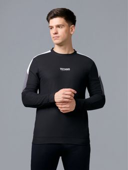 Technosport - Men Slim Fit Crew Neck T-Shirt with MATPIQ for Gym and Sports - Black