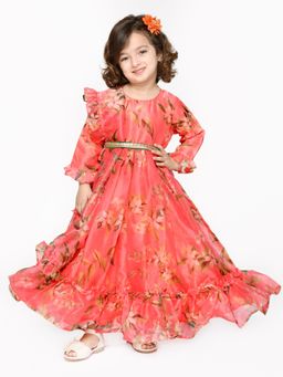 SAKA DESIGNS - Girls Maxi Dress with Dupatta Peach (Set of 2)