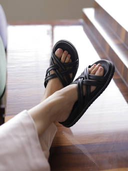 SLASH O - Sage - Black Casual Flat Sandals