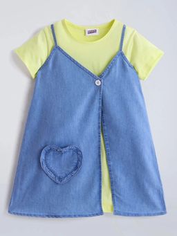 Hopscotch - Heart Applique Cotton Dress with Pinafore