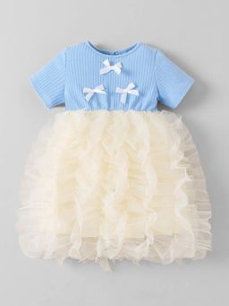 Hopscotch - Bow Applique Ruffled Casual Dress