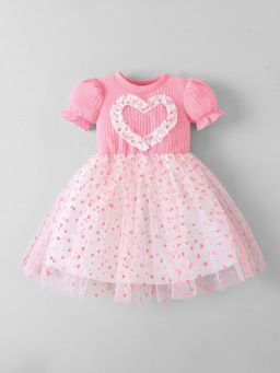 Hopscotch - Heart Applique Textured Casual Dress