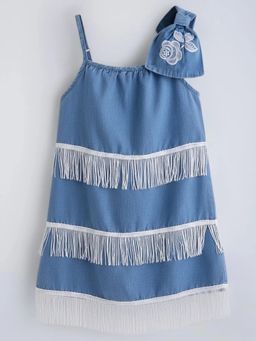 Hopscotch - Fringes Cotton Denim Dress