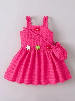 Hopscotch - Textured Floral Dress with Bag