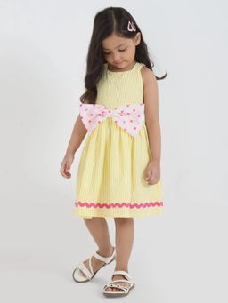 Hopscotch - Bow Applique Lace Striped Dress