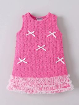 Hopscotch - Bow Applique Textured Casual Dress
