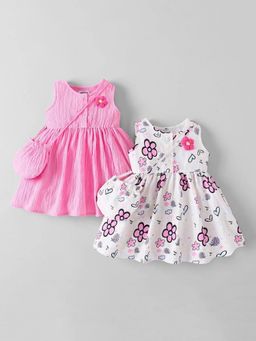 Hopscotch - Floral Applique Dresses with Bags (Pack of 2)