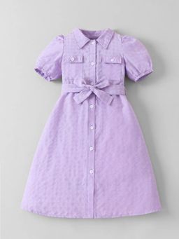 Hopscotch - Textured Collared Dress with Belt