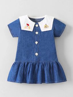 Hopscotch - Embroidered Drop Waist Denim Dress