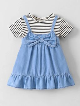 Hopscotch - Bow Applique Denim Dress