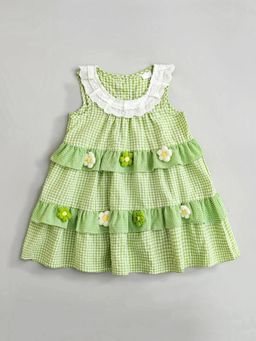Hopscotch - Floral Applique Gingham Dress