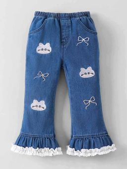 Hopscotch - Ruffle Bow Embroidery Denim Jeans