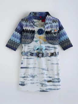 Hopscotch - Floral Applique Abstract Dress with Shrug and Belt