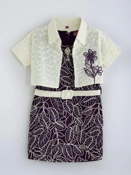 Hopscotch - Floral Embroidery Dress with Shrug and Belt