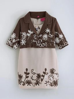 Hopscotch - Floral Applique Embroidered Dress with Shrug