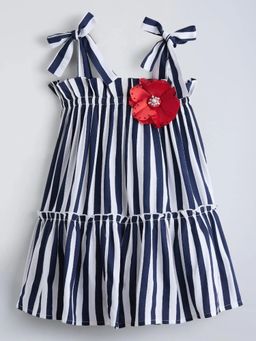 Hopscotch - Floral Applique Striped Dress