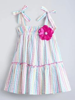Hopscotch - Striped Floral Applique Dress