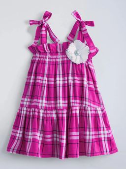 Hopscotch - Floral Applique Plaid Dress