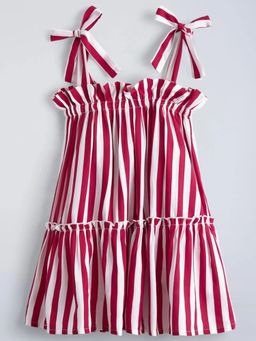 Hopscotch - Bow Applique Striped Dress