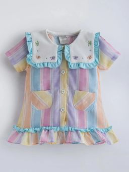 Hopscotch - Butterfly Embroidered Striped Cotton Dress