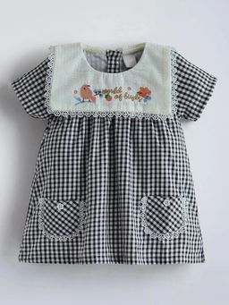 Hopscotch - Bird Embroidered Checkered Dress