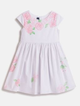 Chicco - Girls White Printed Short Sleeve Dress