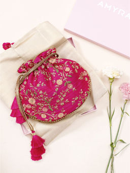 AMYRA - Floral Creeper Pink Potli Bag