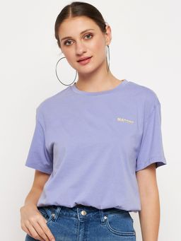 Madame - Lavender Solid Round Neck Crop Tops (2XL)