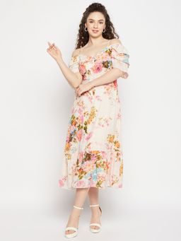 Madame - Beige Floral Midi Dress