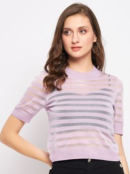 Madame - Mauve Stripes Round Neck Tops