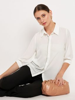 Madame - White Solid Collar Neck Shirts