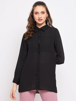 Madame - Black Solid Collar Neck Shirts