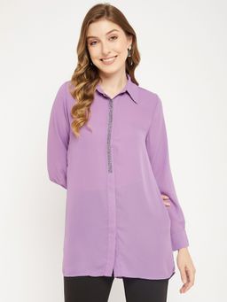 Madame - Mauve Solid Collar Neck Shirts