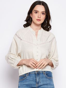 Madame - Beige Mandarin Neck Tops