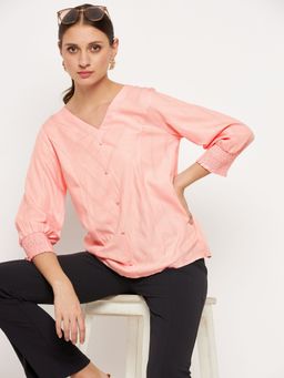 Madame - Pink Embellished sequined V-Neck Tops