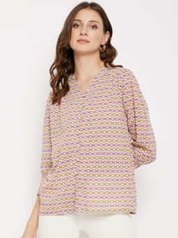 Madame - Mauve Printed V-Neck Tops