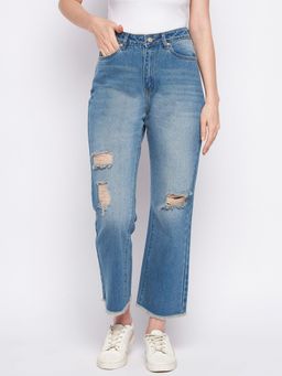 Madame - Blue Solid Wide Fit Jeans