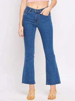 Madame - Blue Solid Boot Cut Fit Jeans